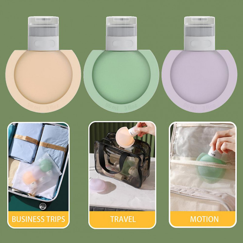 3pcs 60/90ML Portable Dispensing Bottle Refillable Liquid Shampoo Container for Outdoor Travel