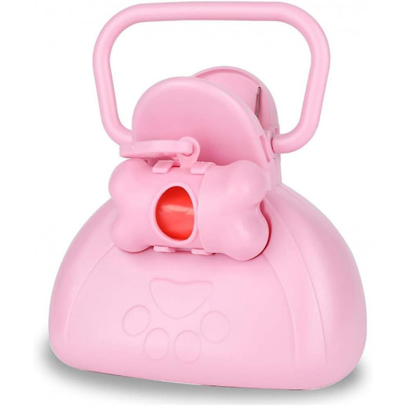 LINJOU Pet Pooper Scooper, Portable Dog Poop Scooper Sanitary Dog Waste Pick Up with Bag Dispenser,pink