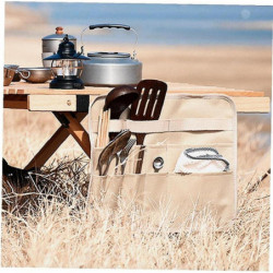 Outdoor Cutlery Roll Bag Holder Camping Portable Folding Tableware Storage Bag For Chopsticks Cutter(Khaki)(1Pcs)
