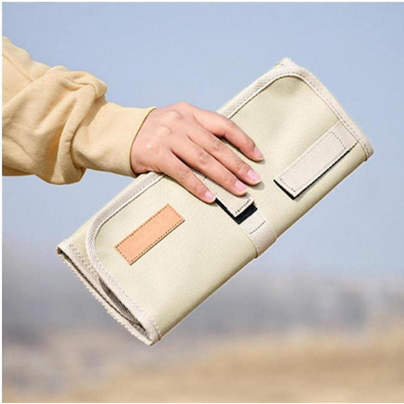 Outdoor Cutlery Roll Bag Holder Camping Portable Folding Tableware Storage Bag For Chopsticks Cutter(Khaki)(1Pcs)