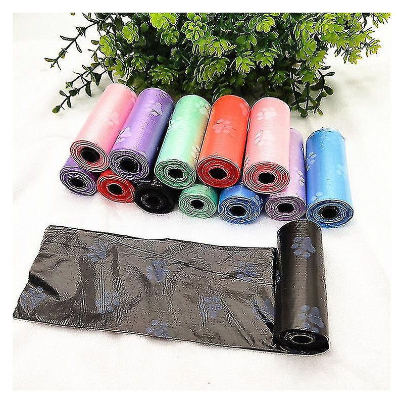 2024,Printed pet garbage bag dog poop bag 15 per roll cat and dog cleaning supplies footprint garbage bag-15 26*31cm-