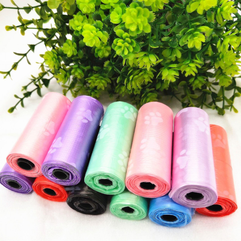 2024,Printed pet garbage bag dog poop bag 15 per roll cat and dog cleaning supplies footprint garbage bag-15 26*31cm-