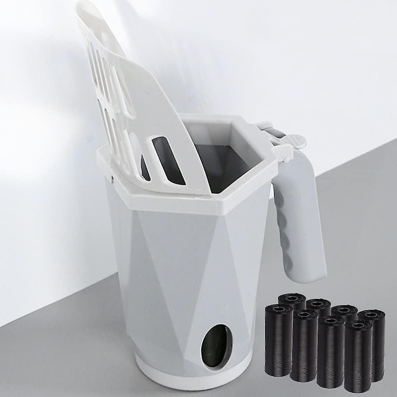 Pelle de litière pour chat, Pelle de litière pour chat avec 8 sacs de taille, Pelle de litière portable pour chat [...]