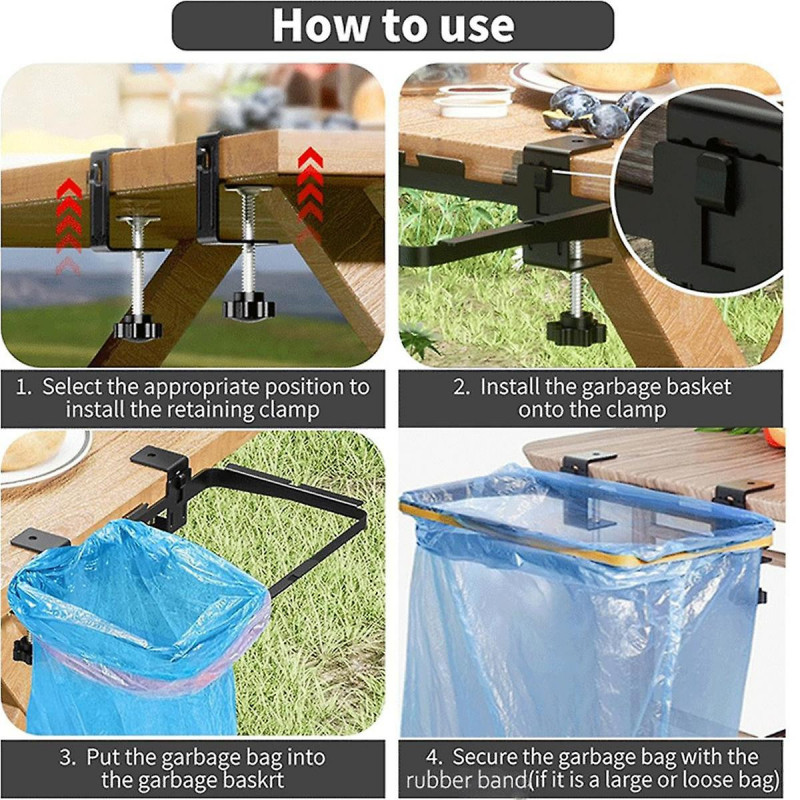 Porte-sac poubelle, support de sac poubelle stable pour armoire avec sac en tissu et pinces à reliure, 11,8 x 5,9 pouces