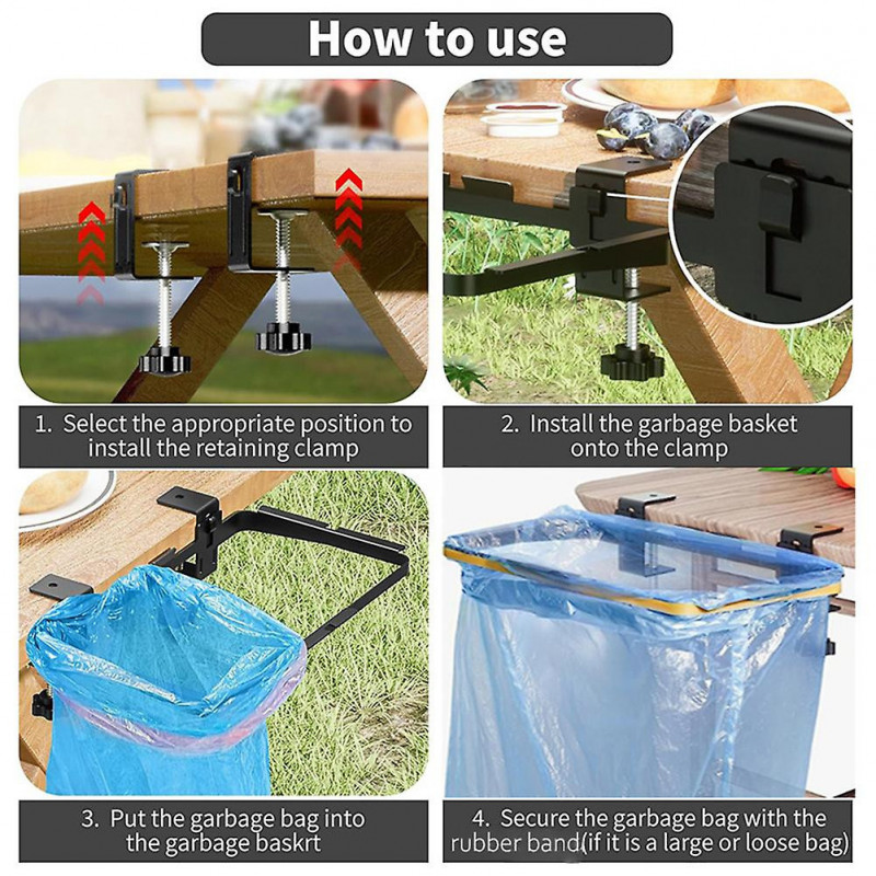 Metal Cabinet Trash Bag Holder with Bows Clamp Stable Clip Installation Litter-Bag Holder for Outdoor