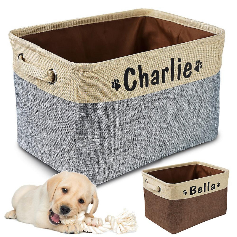 Personalized Pet Dog Toy Storage Basket Dog Canvas Bag Foldable Pet Toys Linen Storage Box Bins Dog Accessories Pet Supp