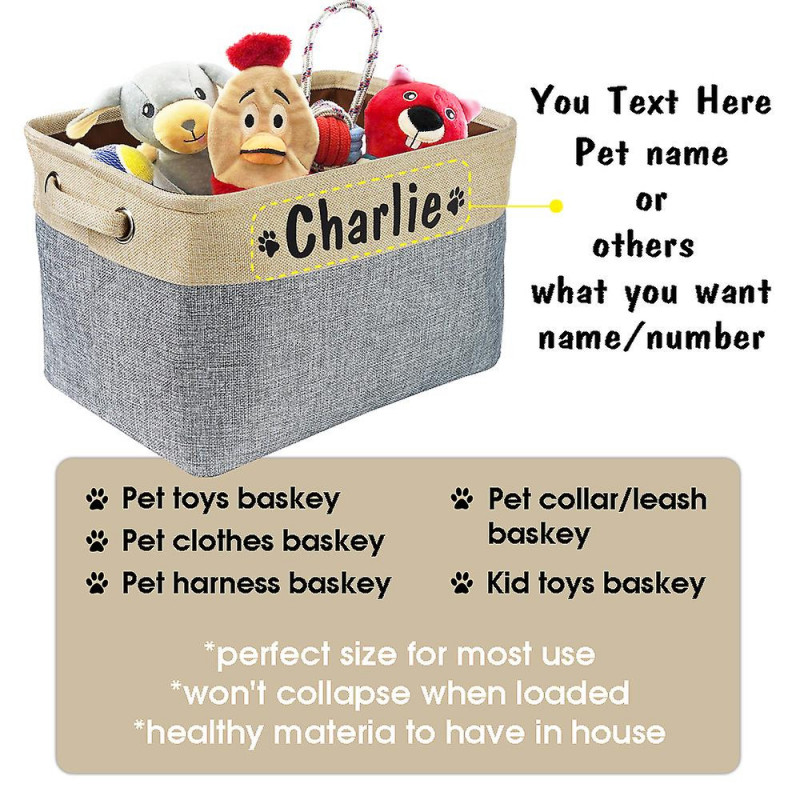 Personalized Pet Dog Toy Storage Basket Dog Canvas Bag Foldable Pet Toys Linen Storage Box Bins Dog Accessories Pet Supp