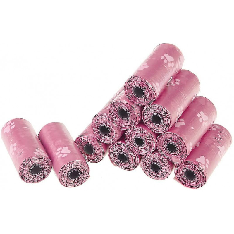 180-count Pet Waste Bags Dog Poop Bags Unscented Biodegradable Dog Paw Prints Pink 12 Rolls