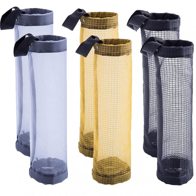 6pcs Plastic Bag Holder Grocery Bag Holder Trash Bags Organizer Mesh Hanging Garbage Bag Dispenser