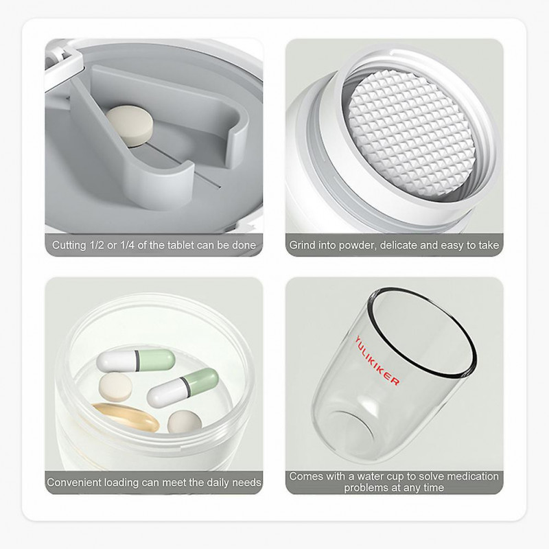 Pill-Cutter Splitter with Dispenser Leak-Proof Carry On Medicine Container for Outdoor Travel