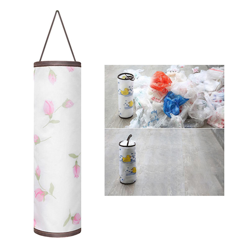 Grocery Plastic Bag Holder Garbage Shopping Bag Dispenser White Flower