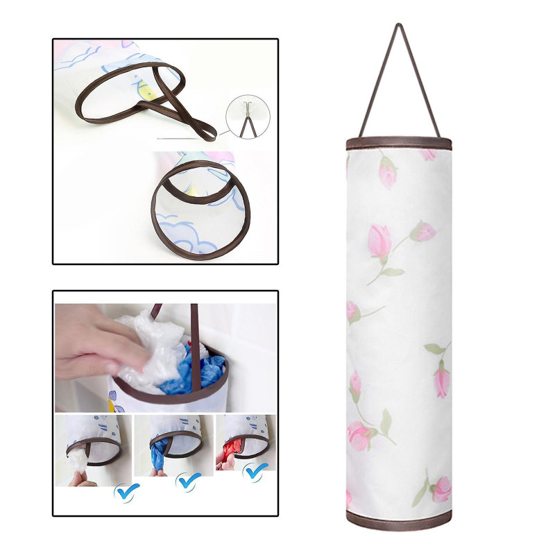 Grocery Plastic Bag Holder Garbage Shopping Bag Dispenser White Flower