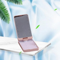 360 Rotation False Eyelash Holder Storage Case With Led Light Mirror Pink