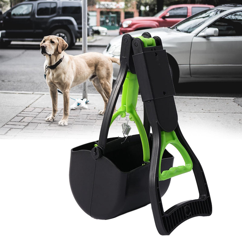 Foldable Dog Pooper Scooper For Large And Small Dogs Concrete Ground Surface Green