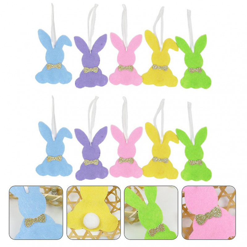 10pcs Easter Rabbit Ornament Felt Easter Pendant Party Layout Decor(Mixed Color)