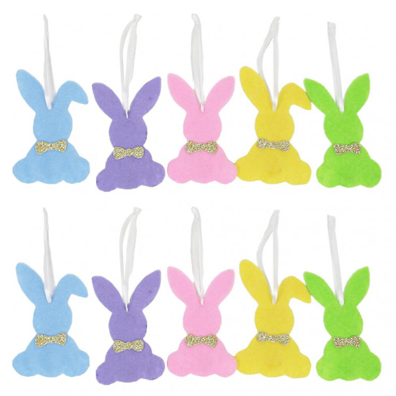 10pcs Easter Rabbit Ornament Felt Easter Pendant Party Layout Decor(Mixed Color)