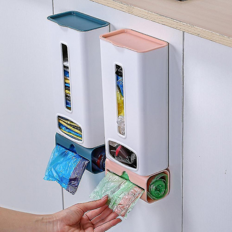 Wall Mounted Garbage Bag Storage Box Storage Box Plastic Bag Dispenser Storage Box Dark Blue