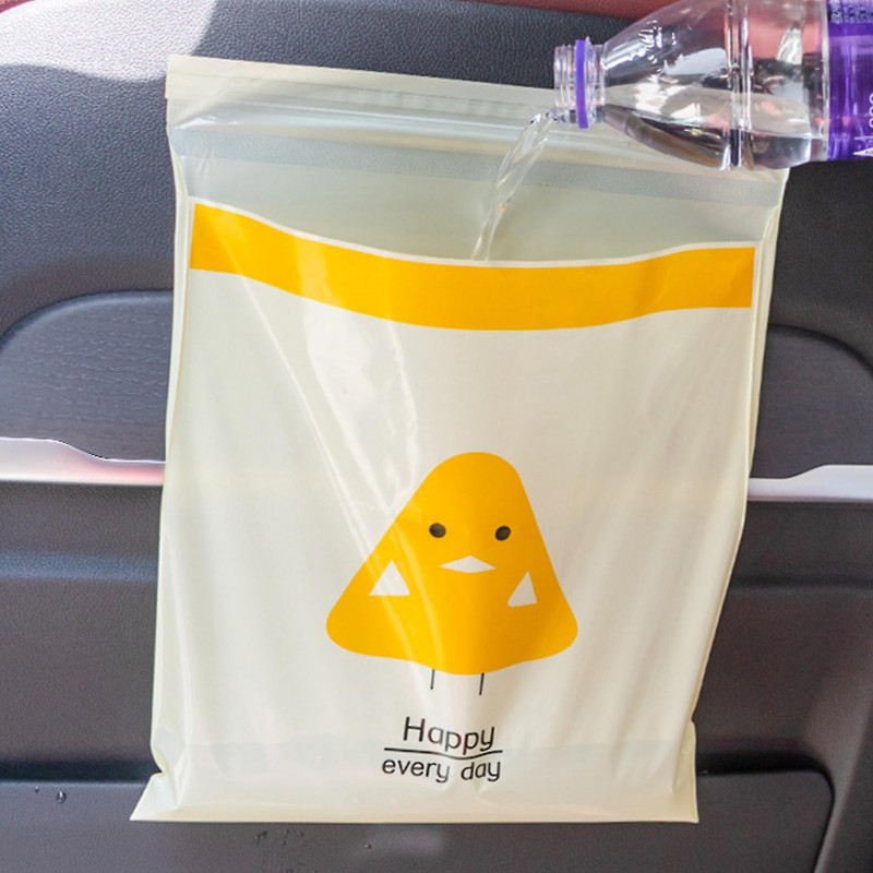 15pcs Garbage Bag Self-adhesive Waterproof Leakproof No Residue Cute Chick Pattern Disposable Car Trash Pouch Daily Use