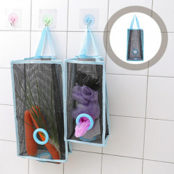 Hanging Folding Mesh Garbage Bag Organizer Trash Bags Holder Recycling Containers Storage for Kitchen - Size L(Blue)