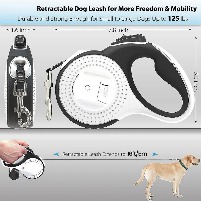 Retractable Dog Leash With Light And Dog Poop Bag Dispenser