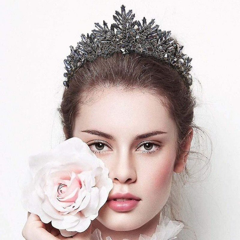 1pc Black Crown Tiara Baroque Queen Crown Black Wedding Tiara pour femmes Halloween Party