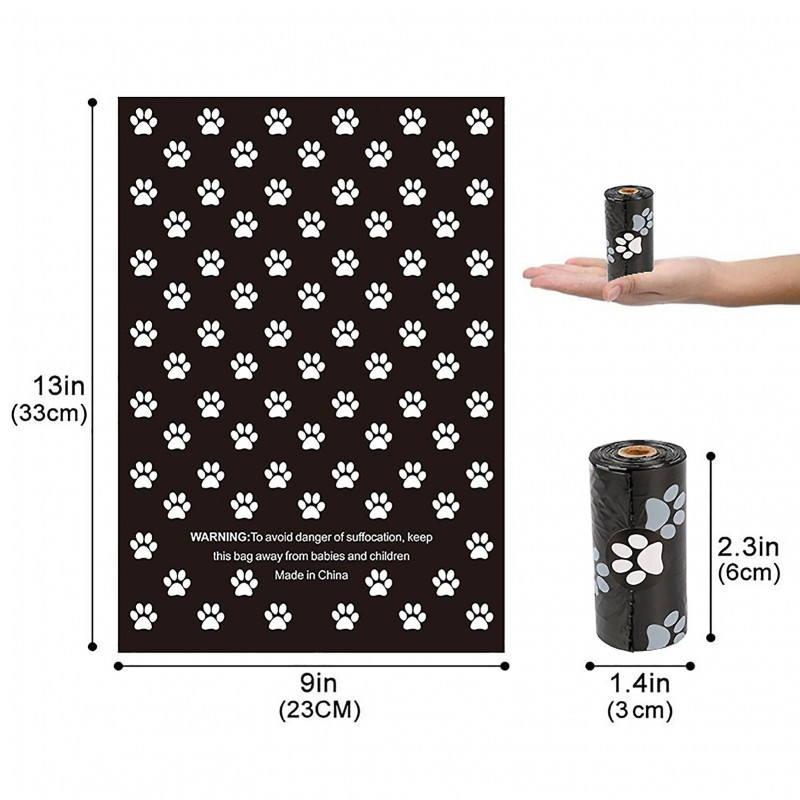 Eco Friendly Dog Poop Waste Bags Strong Durable Large Easy Tear for Outdoor Walking Black Pattern