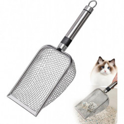 Pelle à litière | Tamis à pelle profonde en acier inoxydable - Tamis durable antiadhésif avec long manche, grande [...]