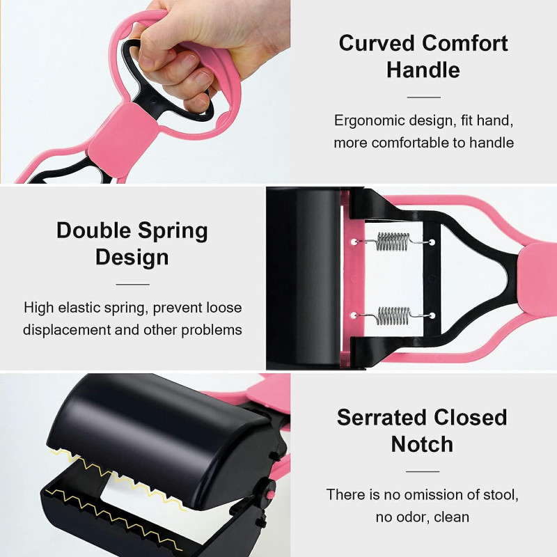 Pet Dog Pooper Scooper, With Jaw Claw, Bin For Easy Grass And Gravel (pink)