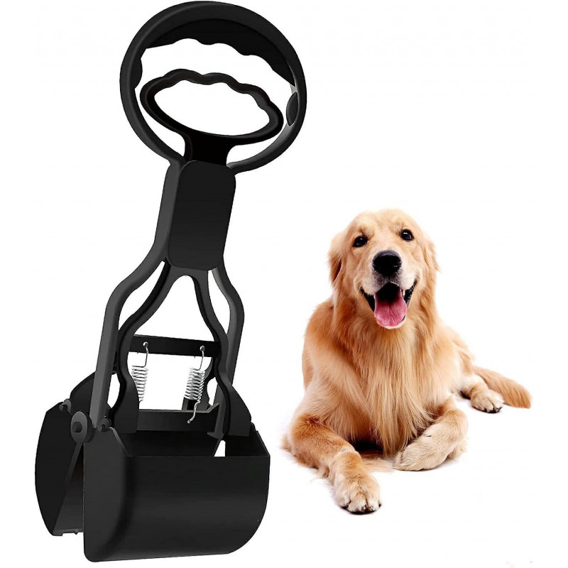 LINJOU Pet Dog Pooper Scooper, with Jaw Claw, Bin for Easy Grass and Gravel (Black)