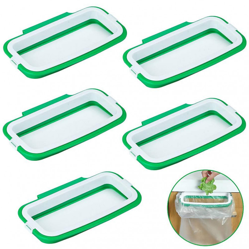 LINJOU 5 PCS Portable Trash Bag ,Holder Hanging Trash Bag,white-green
