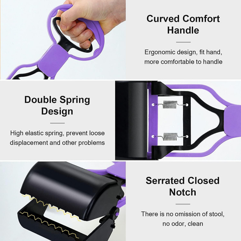 Pet Dog Pooper Scooper, With Jaw Claw, Bin For Easy Grass And Gravel (purple)