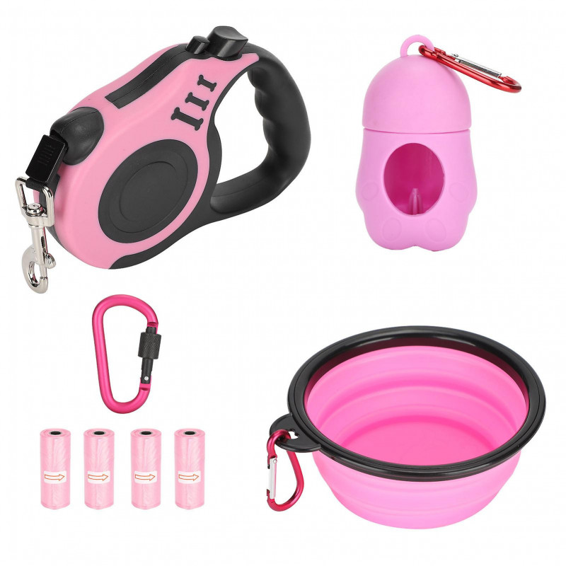Retractable 5M Lightweight Dog Leash with Folding Bowl Dispenser and Rubbish Bags Retractable 5M Lightweight Dog Leash with Folding Bowl Dispenser and Rubbish Bags