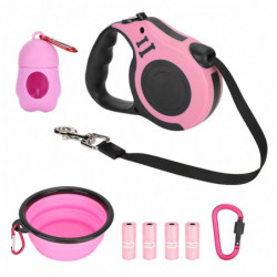 Retractable 5M Lightweight Dog Leash with Folding Bowl Dispenser and Rubbish Bags