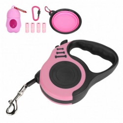 Retractable 5M Lightweight Dog Leash with Folding Bowl Dispenser and Rubbish Bags
