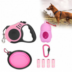 Retractable 5M Lightweight Dog Leash with Folding Bowl Dispenser and Rubbish Bags