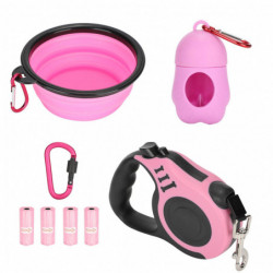 Retractable 5M Lightweight Dog Leash with Folding Bowl Dispenser and Rubbish Bags
