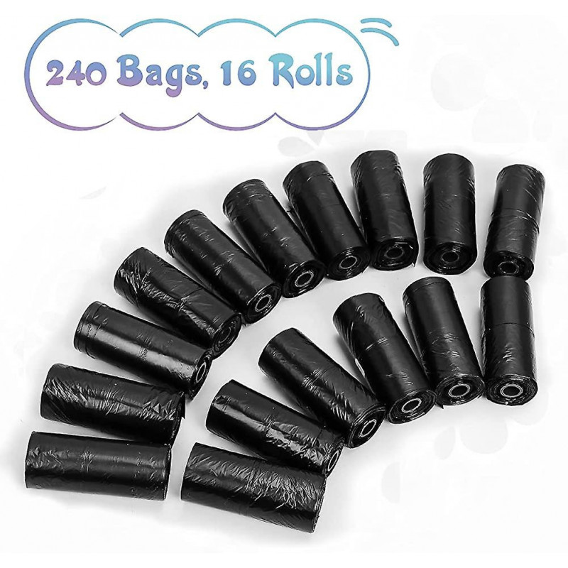 Sacs à ordures pour chiens, Sacs à caca pour chiens, Version améliorée écologique puissante, 16 rouleaux, Noir
