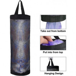 Plastic Bag Holder 2 Packs Mesh Hanging Storage Dispensers (Black 2 Packs)