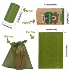 Sac de caca de chien, 8 rouleaux vert armée, épais et durable, facile à enlever, sac de caca de chien imperméable [...]