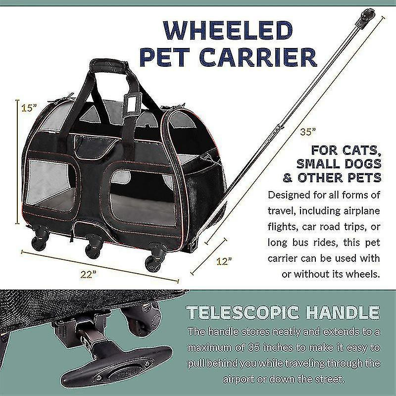 Removable Wheels Soft Face Dog Cat Carrying Pet Bag Telescopic Walking Handle Mesh Ventilation Windo