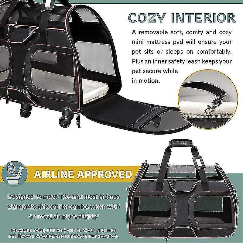 Removable Wheels Soft Face Dog Cat Carrying Pet Bag Telescopic Walking Handle Mesh Ventilation Windo