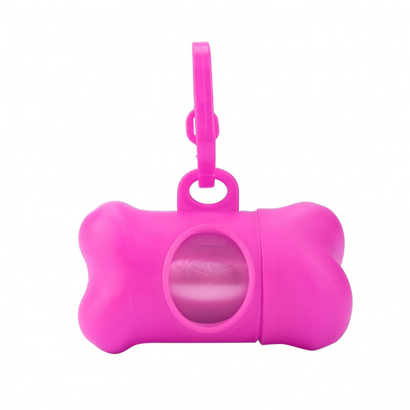 Pet Dog Waste Bags with Bone Shape Dispenser Holder 20 Rolls Plastic Trash Bags Pink