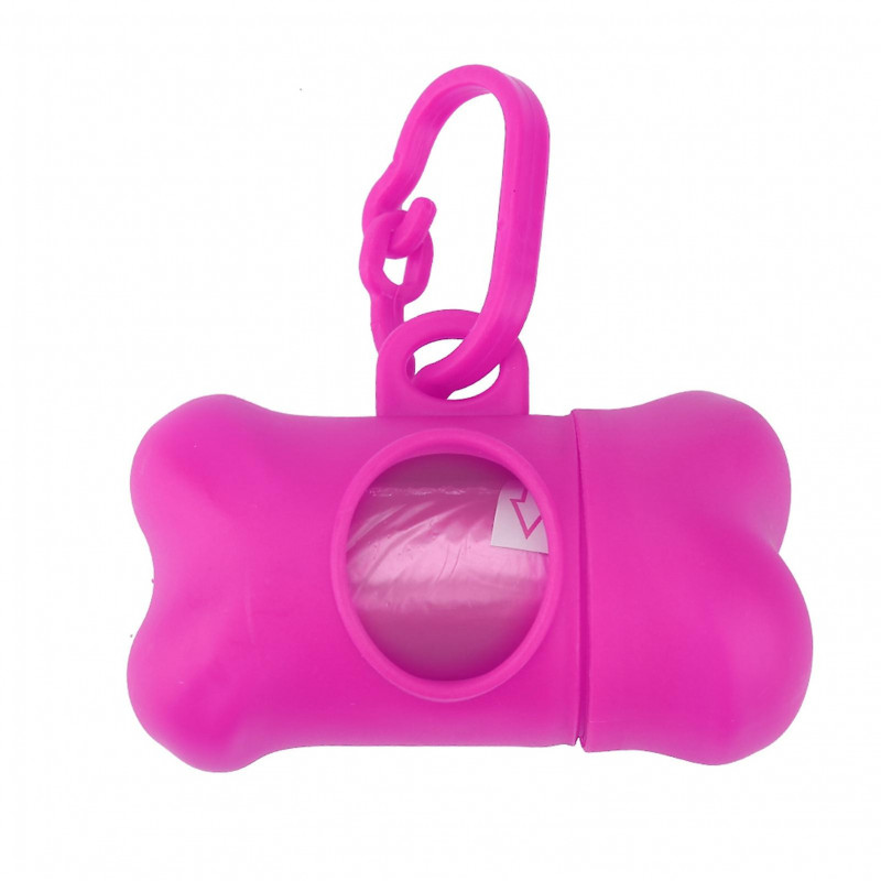Pet Dog Waste Bags with Bone Shape Dispenser Holder 20 Rolls Plastic Trash Bags Pink