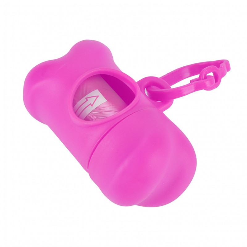 Pet Dog Waste Bags with Bone Shape Dispenser Holder 20 Rolls Plastic Trash Bags Pink