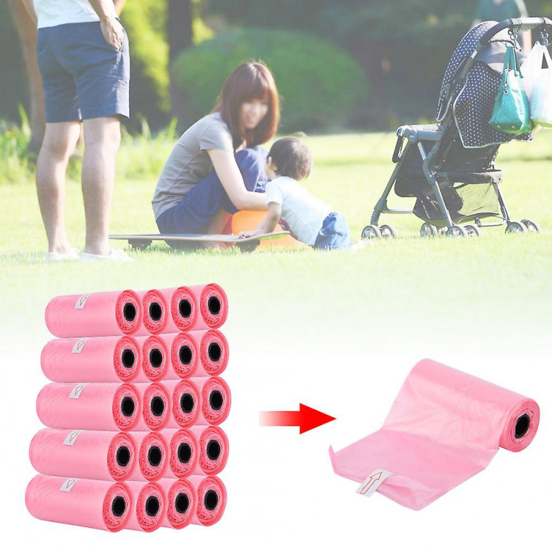 Disposable Pink Garbage Bags for Baby Waste Clean Up - 20 Rolls