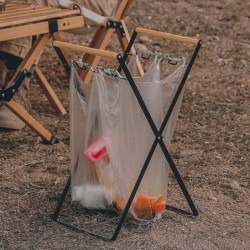 HALIN Iron+Wood Trash Bag Holder Portable Outdoor Waste Bag Hanger Rack Stand for Camping Hiking