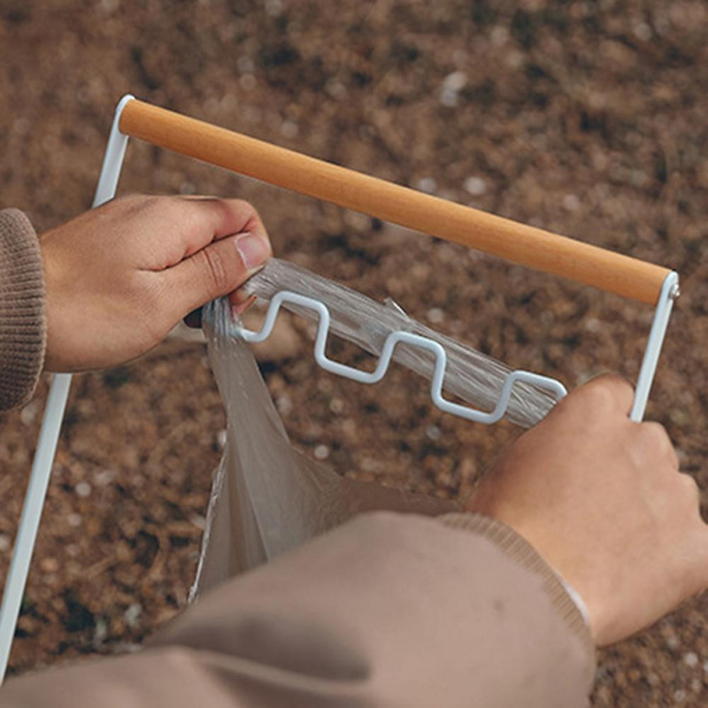 HALIN Iron+Wood Trash Bag Holder Portable Outdoor Waste Bag Hanger Rack Stand for Camping Hiking