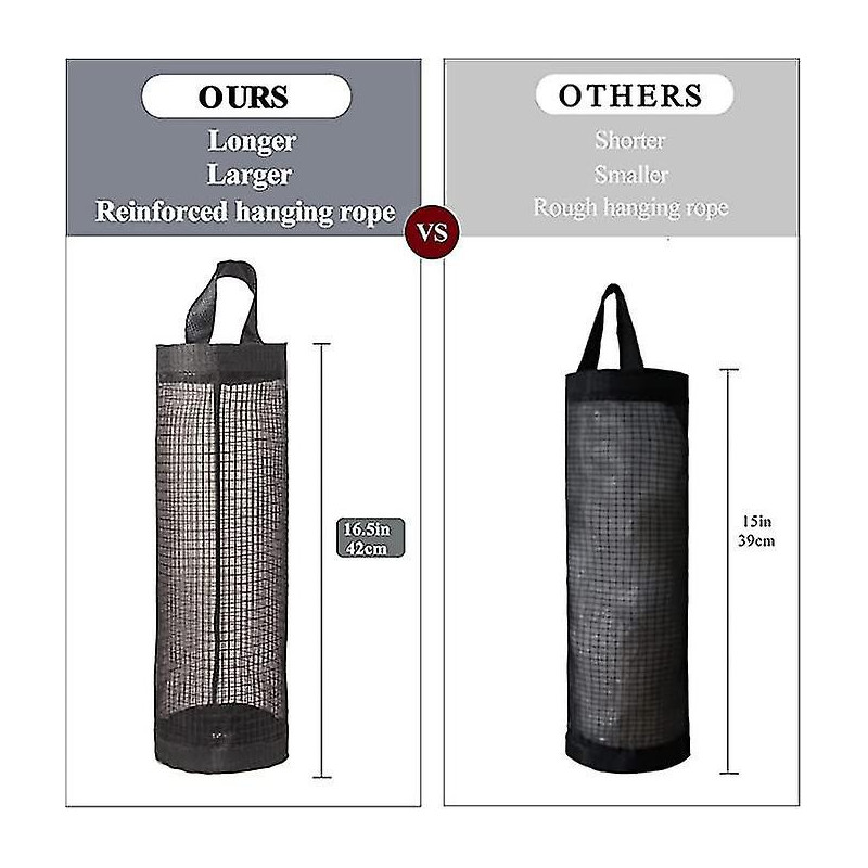 Wabjtam Plastic Bag Holder, Mesh Grocery Bag Holder Hanging Storage Bag Dispenser (black 2 Packs)