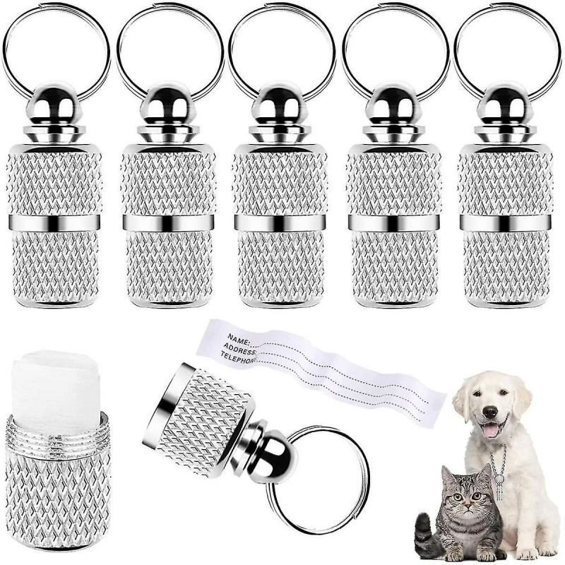 6 Pcs Id Tags Barrel Tube With Address Label For Collar Of Dog Cat