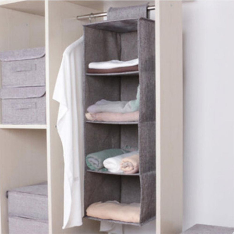 3 Shelves Hanging Closet Organizer With 1 Underwear/socks Drawer Divider Space Saver Foldable Cloth